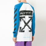 Men's Off-White Raglan Sleeve Colorblock Paint Arrow Long Sleeves Colorblock T-Shirt OMAB008F171850303010