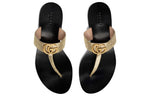 (WMNS) Gucci Double g Metallic Leather Gold Color Slippers 497444-0B7N0-7100
