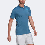 Men's adidas Gameset Logo Printing Solid Color Tennis Sports Short Sleeve Blue Polo Shirt HB9137