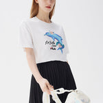 (WMNS) FILA Dolphin Printing Casual Sports Short Sleeve White F51W128107F-WT