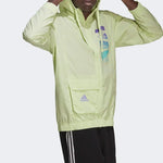 Men's adidas Alphabet Logo Long Sleeves hooded Windbreaker Jacket Green HE4304