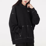 (WMNS) Nike Embroidered Logo Loose Hoodie Black DM6202-010
