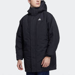adidas Cb Mid Parka Logo Solid Color Mid-Length Sports Hooded With Down Feather Jacket Black H20764