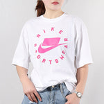 (WMNS) Nike Sportswear Loose Fit Short Sleeve 'White Pink' AT0565-100
