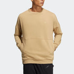 adidas Solid Color Logo Embroidered Casual Round Neck Pullover Unisex Khaki HM2687