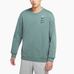 Men's Nike French Terry Swoosh 4 Embroidered Round Neck Sports Pullover Autumn Green DB9408-387