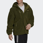 Men's adidas originals Polar Fleece Wb Logo Embroidered Sports Hooded Jacket Dark Olive Green HN0389