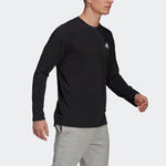 Men's adidas Solid Color Logo Micro Mark Round Neck Long Sleeves Black T-Shirt GT5563