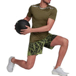 Men's adidas Solid Color Logo Printing Round Neck Slim Fit Short Sleeve Olive Green T-Shirt HE5443