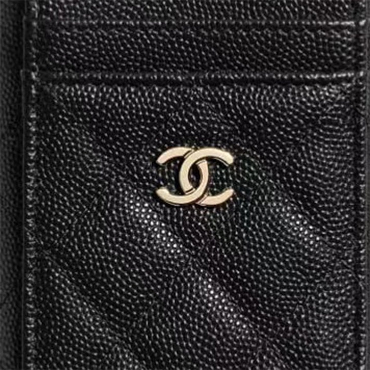 CHANEL Grain Embossed Shiny Calfskin With Gold Metal Coin Purse, Card Holder Regular Women's Black