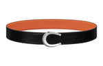 HERMES Togo Calfskin Double-Sided Leather Belt Leather Belts Men's Black/Orange Width: 3.8cm