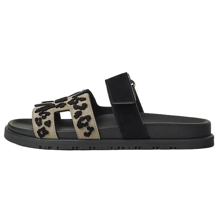 HERMES Slide Slippers Women's Beige Black