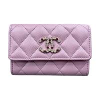 CHANEL Embossed Calfskin With Grains Card Holder Women's Pink