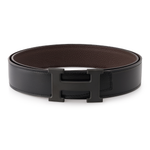 HERMES Togo Calfskin Belt Men's Chocolate/Black Width 3.2cm