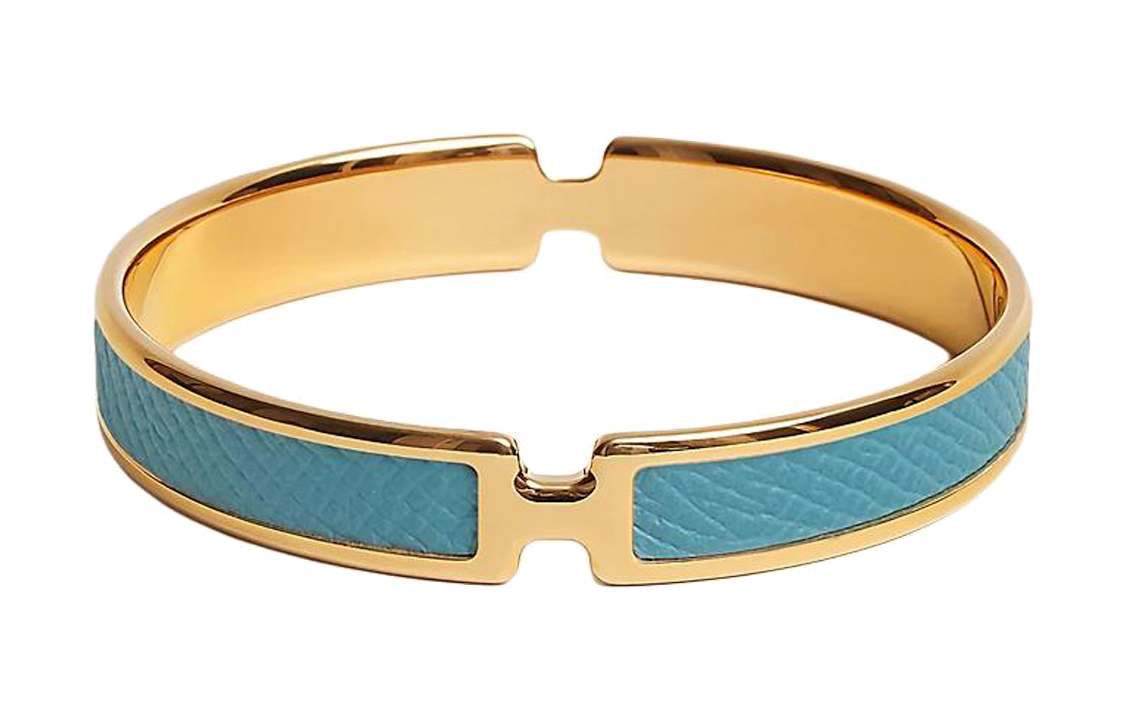 HERMES Calfskin, Gold Plated Metal Bangles Women's Blue