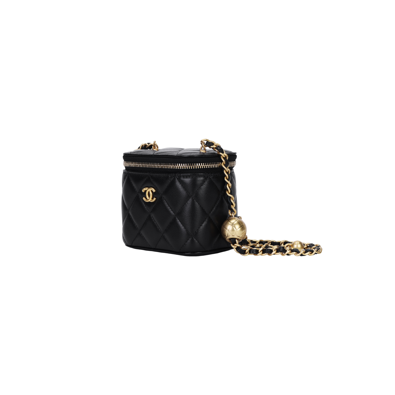 CHANEL 24K Gold Ball Lambskin Square Vanity Mini Bag Women's Black