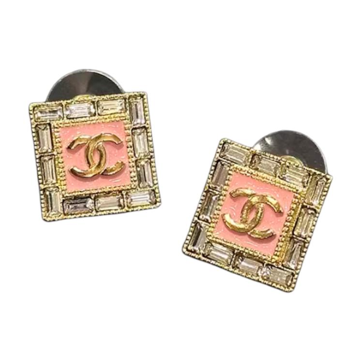 CHANEL Alloy Silver-Plated Artificial Gemstone Gold-Plated Earrings Women's Pink/Black