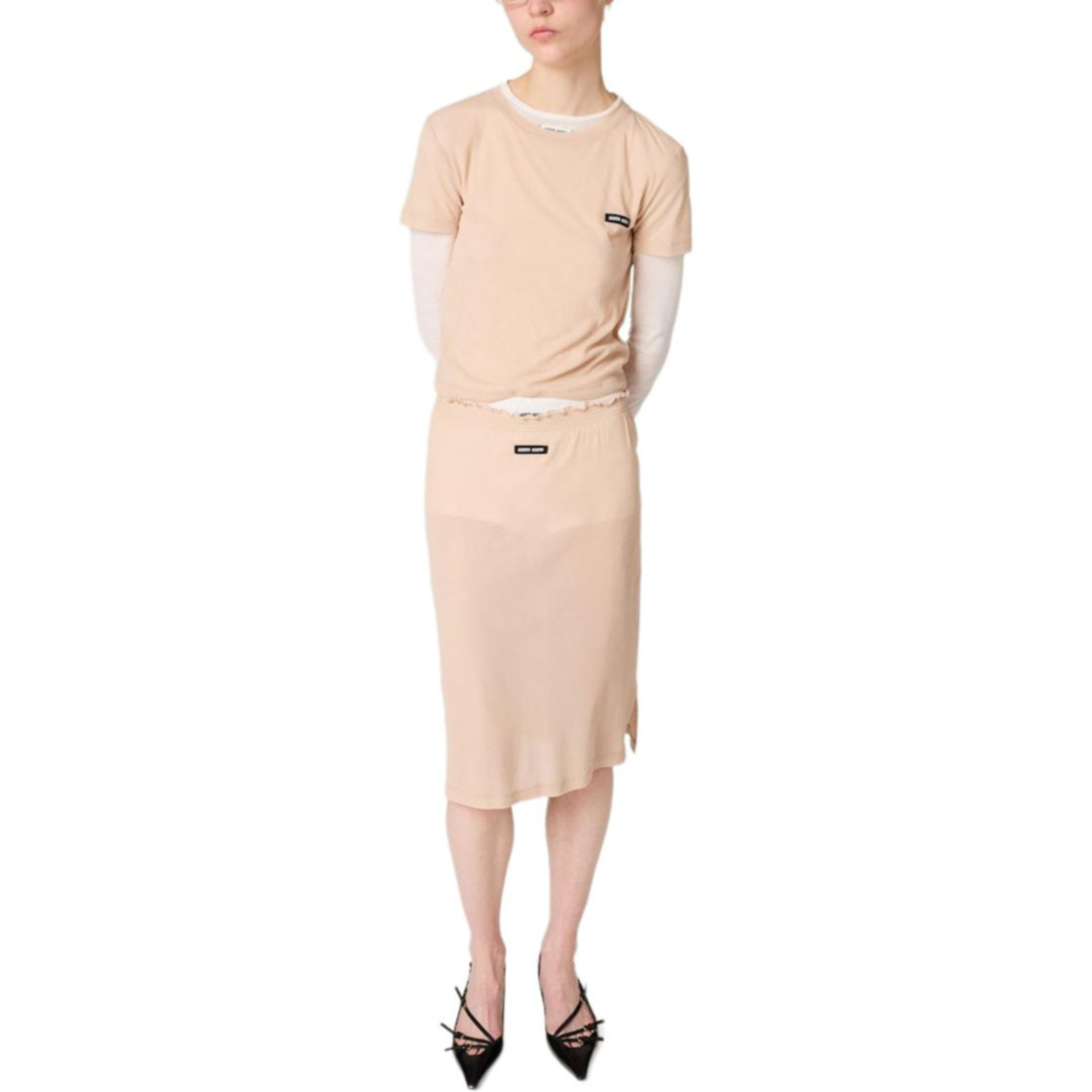 MIU MIU FW24 Knit Long Skirt Women's Cameo Brown