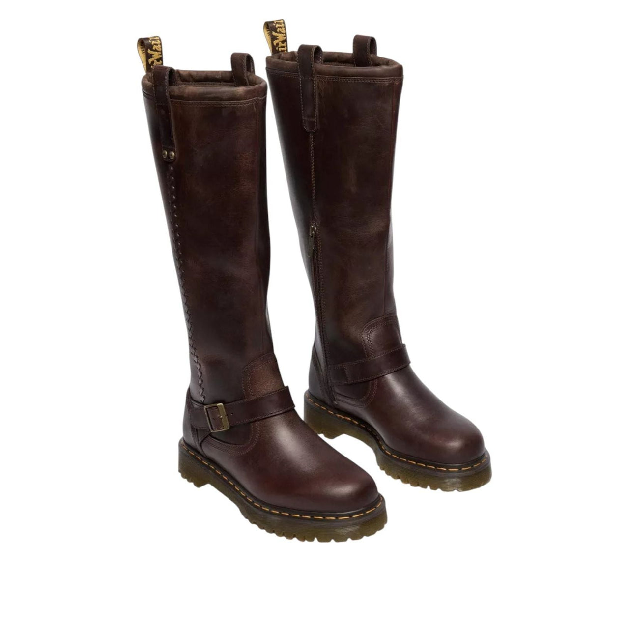 Dr. Martens Anistone Knee High Biker Boots 'Dark Brown' 41871200