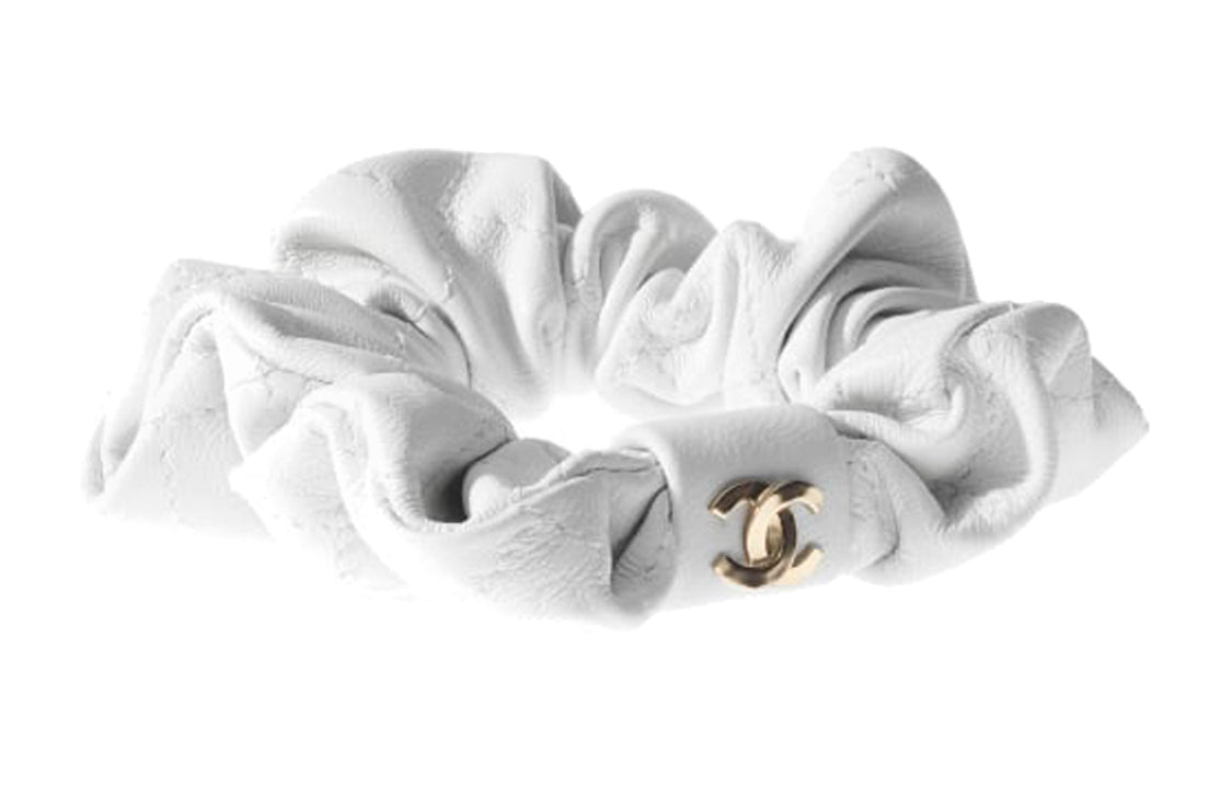 CHANEL Lambskin Metal Hair Tie Women's White