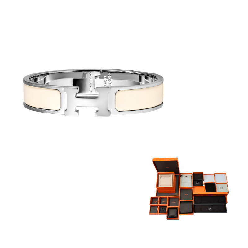 HERMES Enamel Bangles Women's Cream