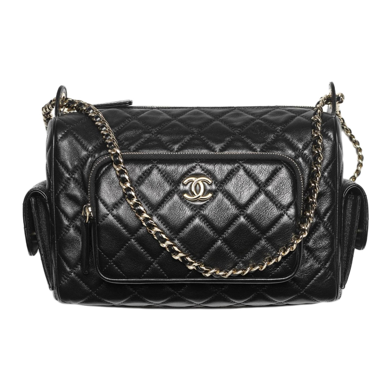 CHANEL Smooth Finish Grain Lambskin Camera Bag Handbag Shoulder Bag Crossbody Bag Large Size Women's Black