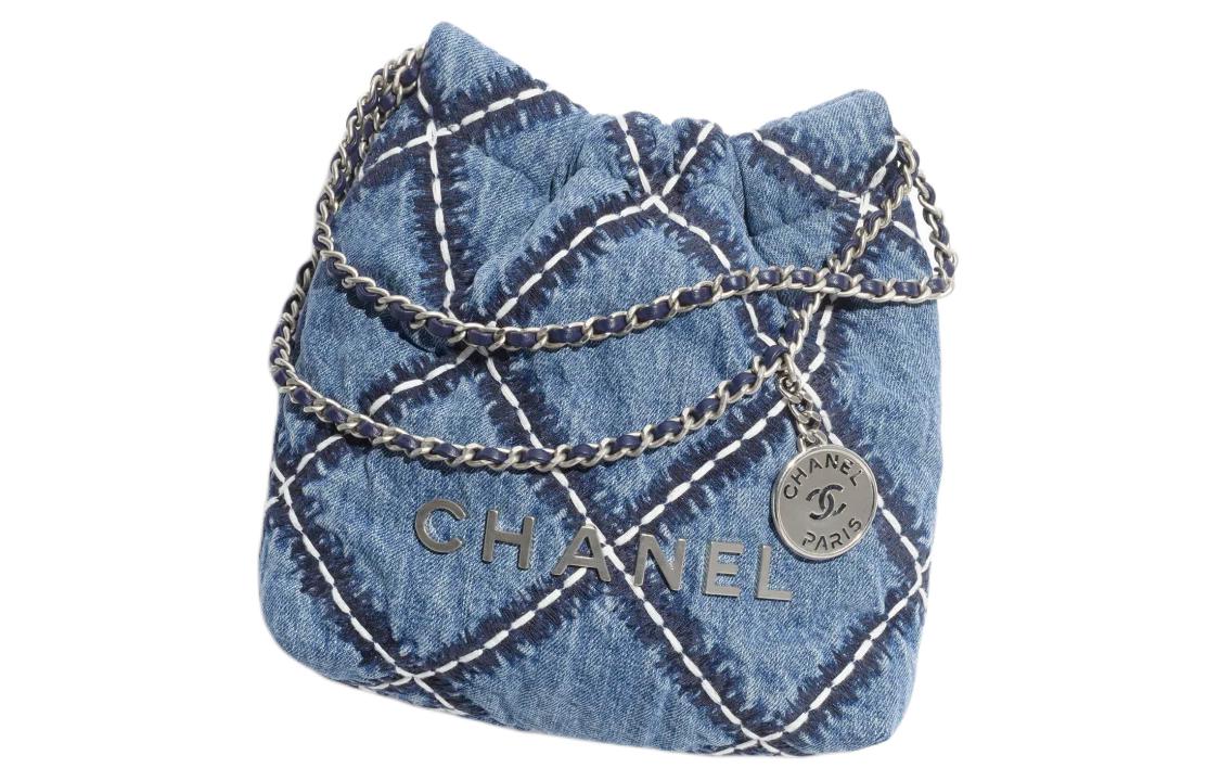 CHANEL Denim With Metal Accents Bucket Bags Shoulder Bag Crossbody Bag Mini Women's Blue