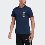 adidas Fra Ci Tee Soccer/Football Sports Embroidered Logo Printing Knit Short Sleeve Navy Blue FK3574