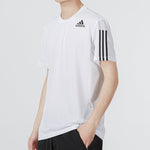 adidas Solid Color Stripe Logo Micro Mark Athleisure Casual Sports Round Neck Short Sleeve White H16877