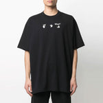 Off-White SS21 Peace Worldwide Logo Printing Short Sleeve Loose Fit Black OMAA038R21JER0081055