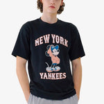 MLB  Disney Mickey Crossover New York Yankees Basic Printing Round Neck Short Sleeve Unisex Black 31TSK3031-50L