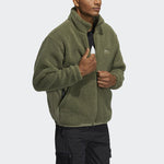 Men's adidas originals Adv Sherpa Outdoor logo Sports Splicing Stand Collar Jacket Green HC0365