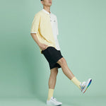 Men's Converse Splicing Colorblock Lapel Short Sleeve Cream Yellow Polo Shirt 10022780-A01