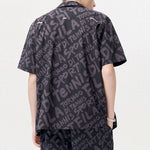 FILA FUSION Logo Full Print Loose Short Sleeve Shirt Black T11M121402F-BK