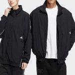 adidas Solid Color Minimalistic Alphabet Printing Casual Sports Stand Collar Woven Unisex Black Jacket HM2691