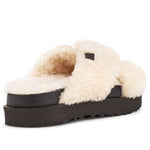 (WMNS) UGG Fuzz Sugar Cross Slide 'Natural Black' 1120860-NBLC