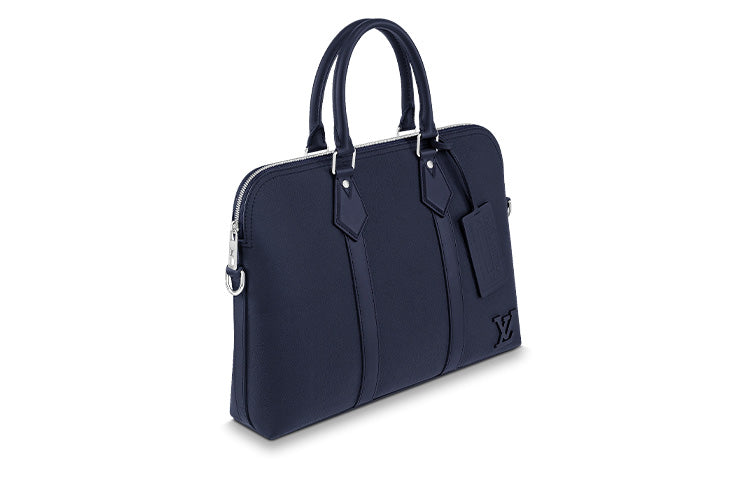 LOUIS VUITTON Cow Leather Shoulder Bag Crossbody Bag Handbag Briefcase Large Size Men's Marine Blue