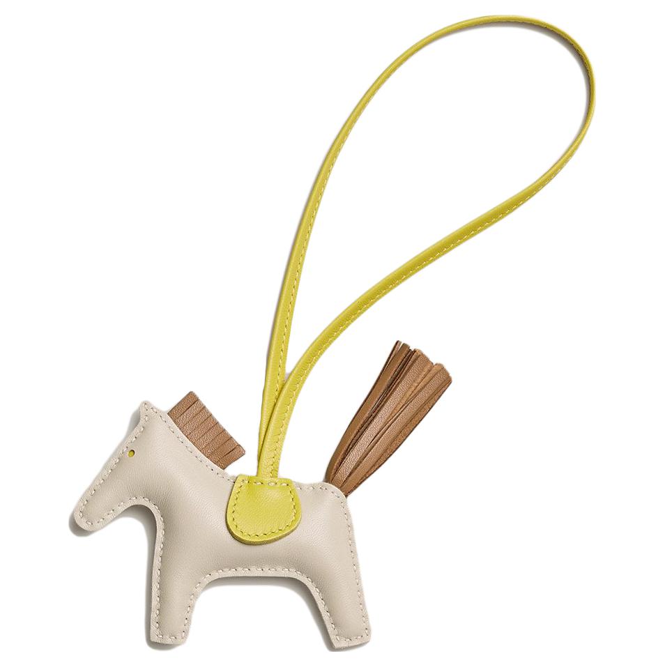 HERMES Leather Pendants Unisex Chalk White/Tea Brown