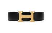 HERMES Cow Leather Belt Unisex Brown/Black Width: 3.2cm