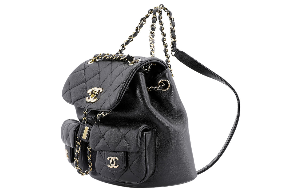 CHANEL Duma Smooth Calf Leather Frog Backpack Small Size Women's Black