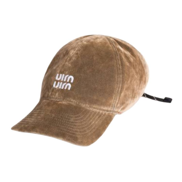 MIU MIU Cotton Leather Velvet Baseball Caps Women's Brown
