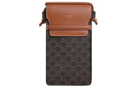 CELINE Canvas With Sheepskin Trim Shoulder Bag Crossbody Bag Cell Phone Pouch Women's Tawny