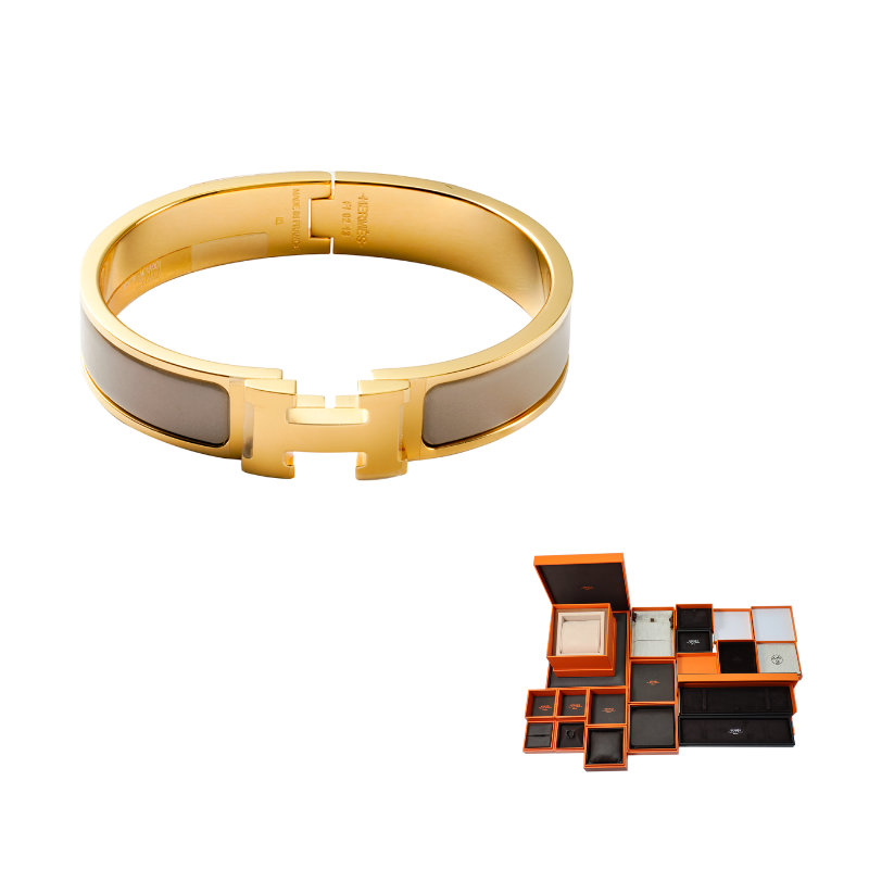 HERMES Gold-Plated Bangles Women's Light Brown/Gold