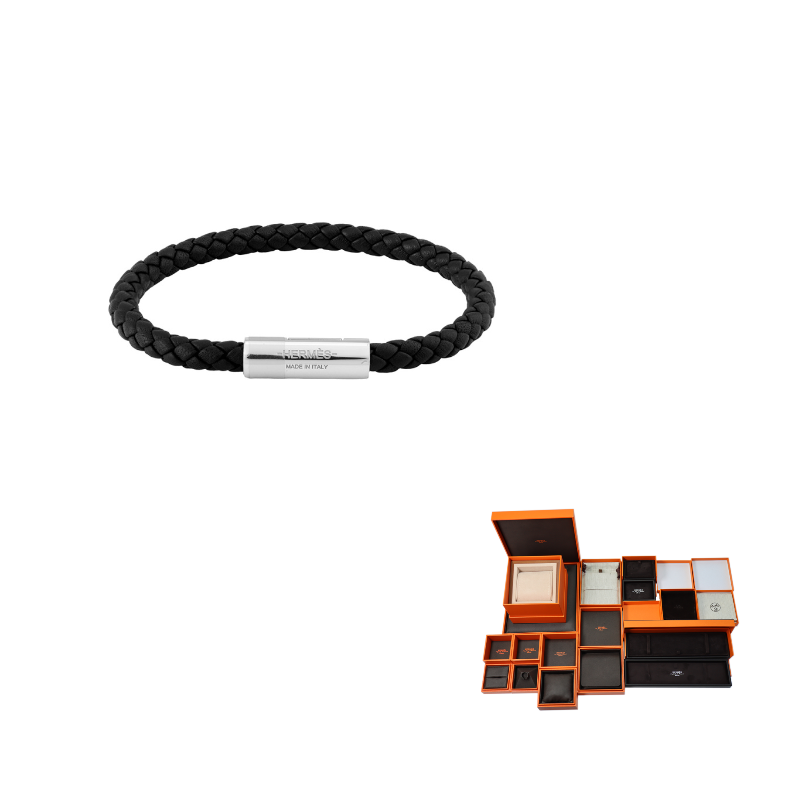 HERMES Calfskin Bracelets Unisex Black