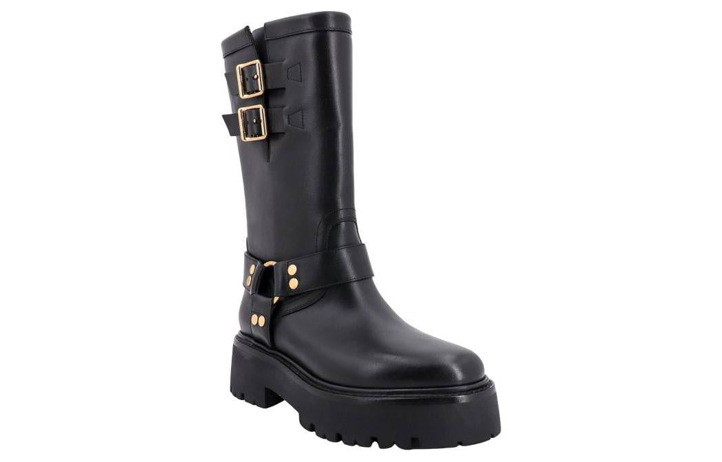 CELINE Engraved Logo Buckled Boots Women's