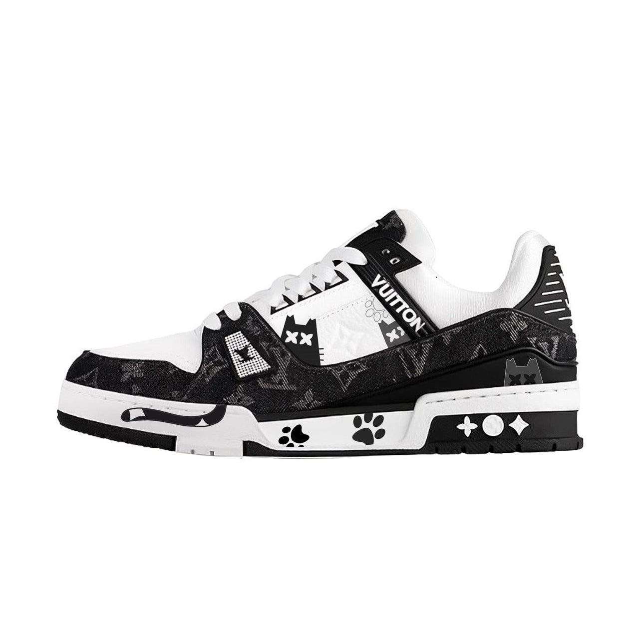 LOUIS VUITTON Panda Kitten Low-Top Skateboard Shoes Unisex Black White