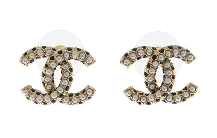 CHANEL Earrings Women's Gold/Black