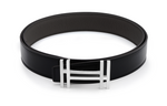 HERMES Cow Leather Leather Belts Unisex Black/Tin Gray Width: 3.2cm