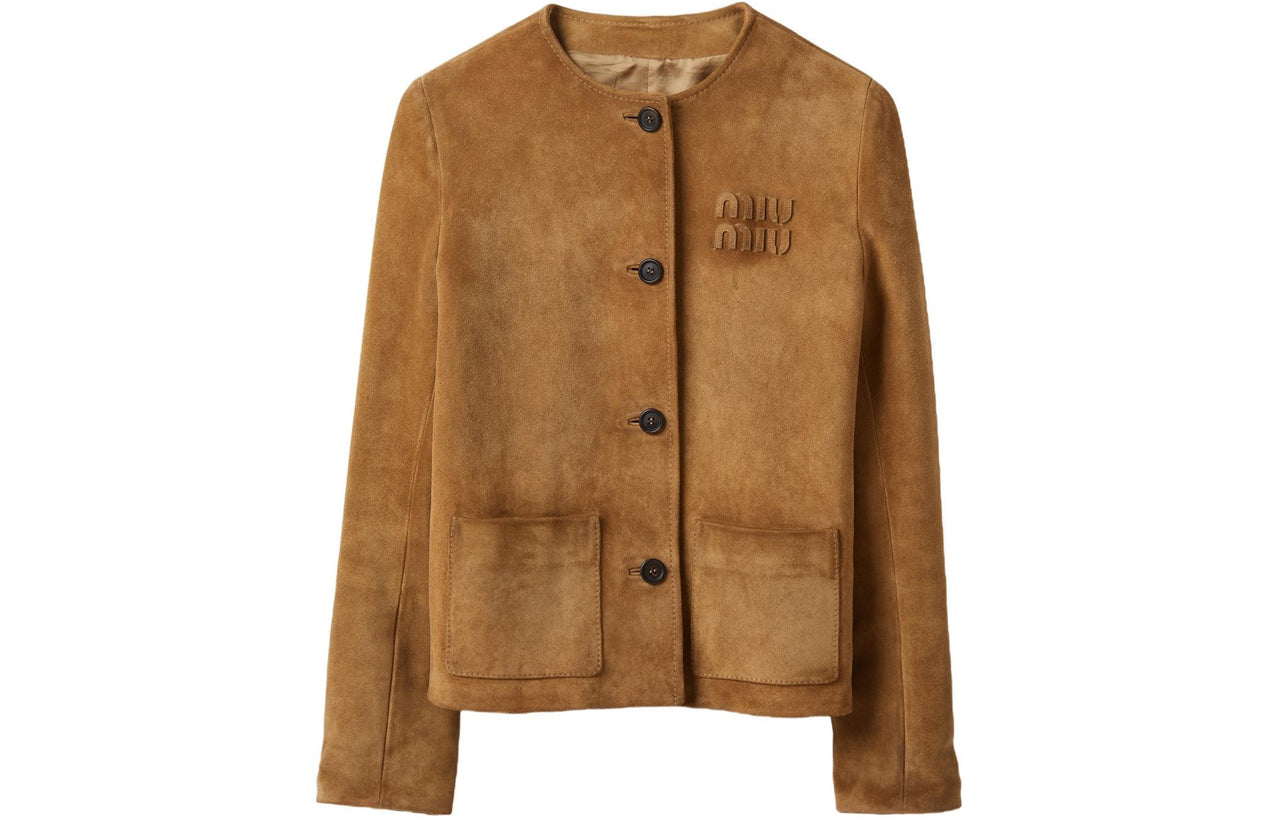 MIU MIU SS24 Leather Jacket Women's Brown