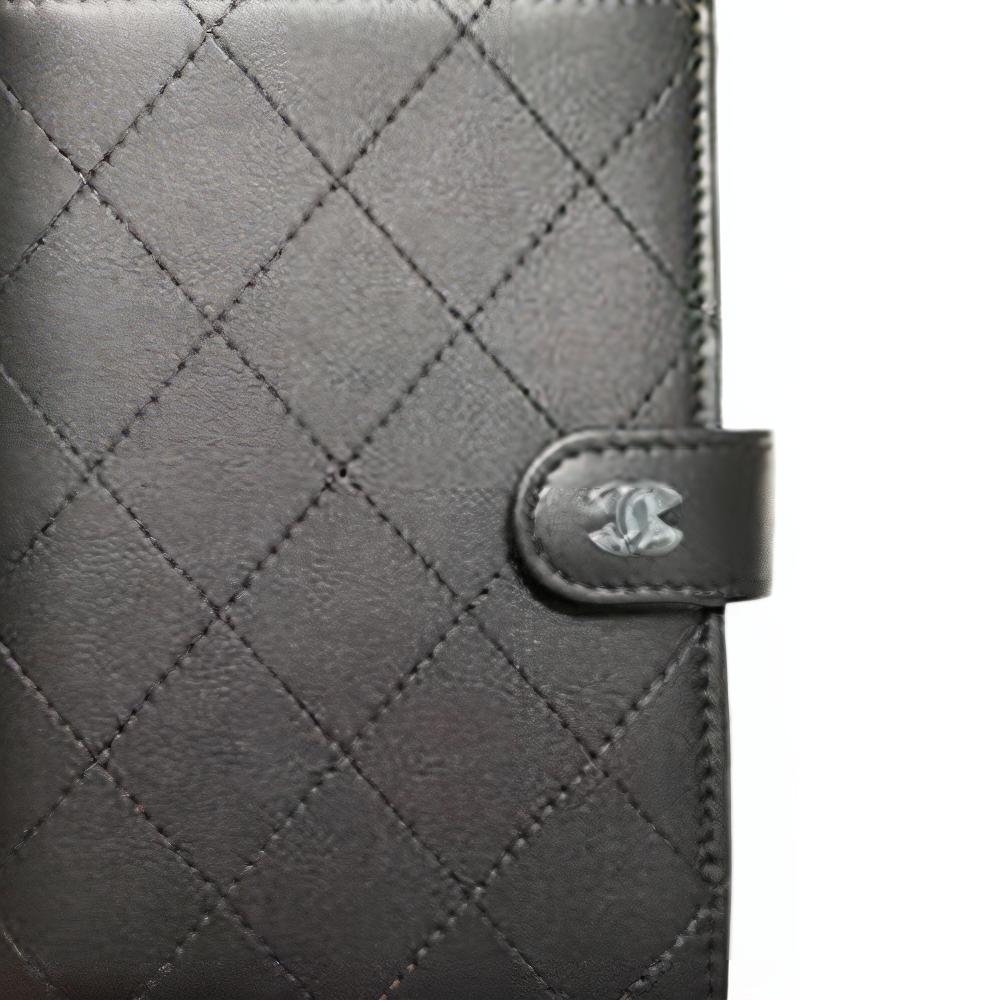 CHANEL Matte Cowhide Passport Holder With Card Slot Women's Black